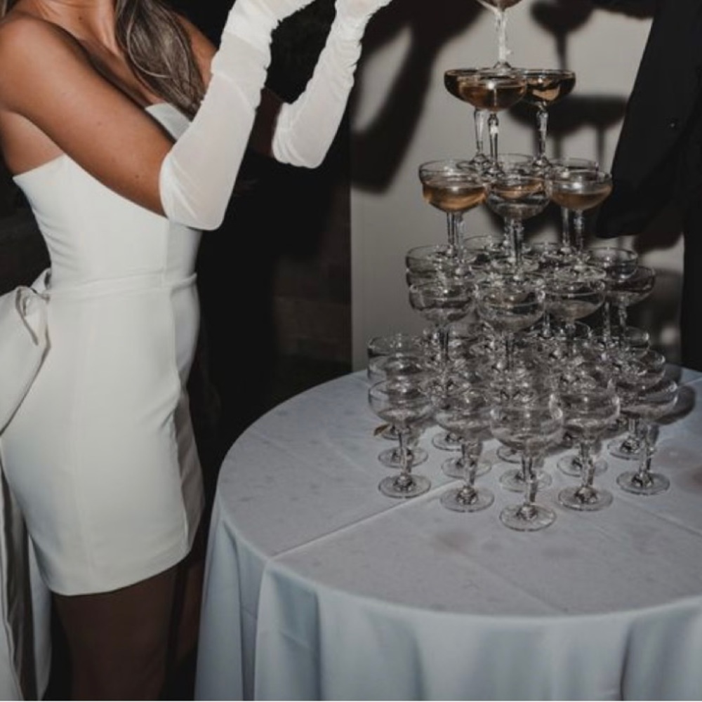 BRAND NEW- Ever New Bridal strapless bow back train mini dress in ivory